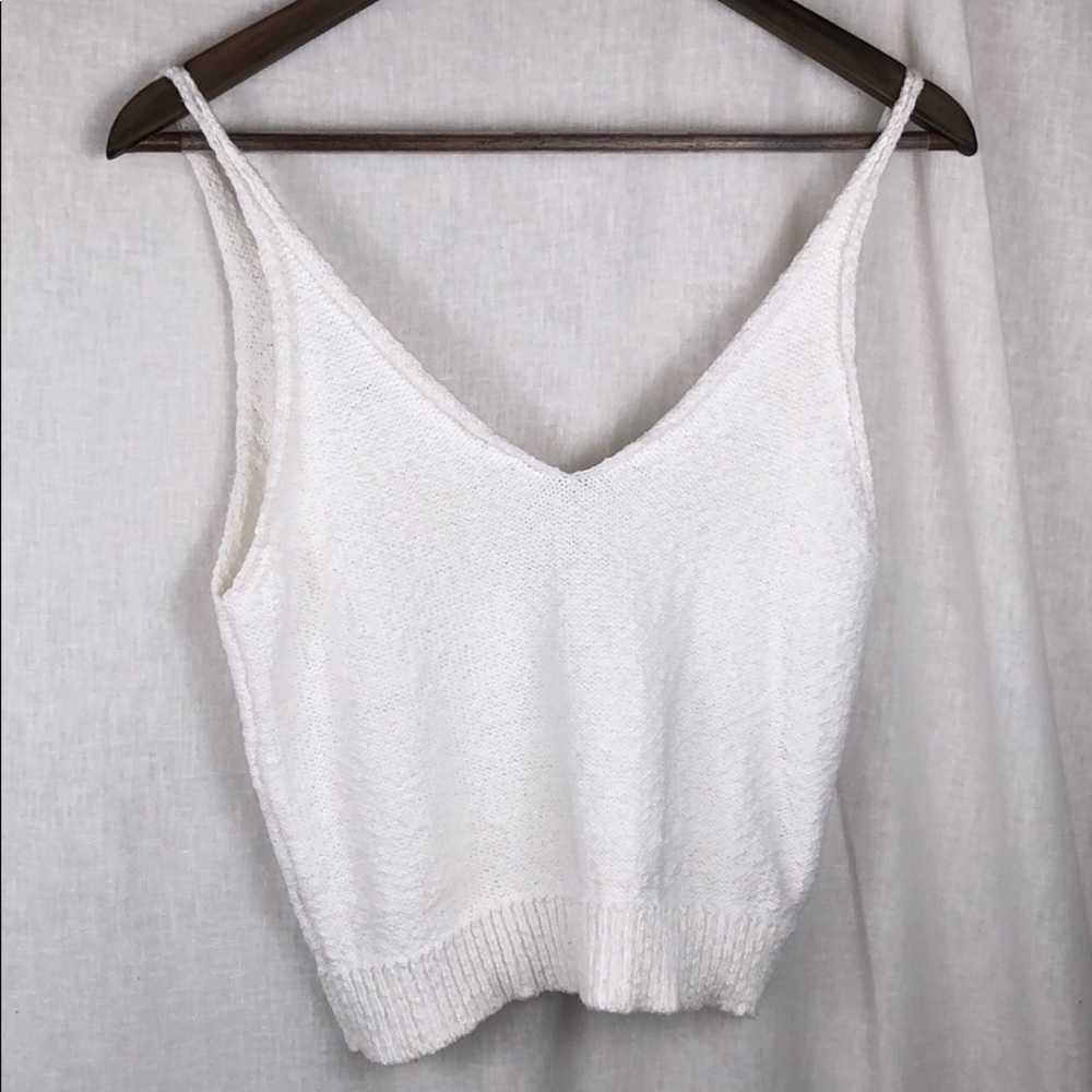 White Cropped Knit Tank